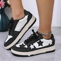 Baskets basses à plateforme pour femme en denim avec patchwork étoilé, respirantes, légères, à lacets, style streetwear décontracté, chaussures de skate personnalisées