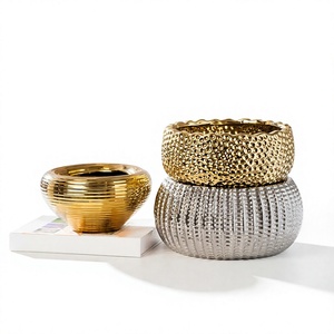 ORIGINAL Light Luxury Gold Silver <b>Ceramic</b> Art Deco Tabletop <b>Vase</b> Textured Planter for Home Wedding Decor - Product Image 3