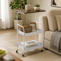 Table d'appoint mobile avec panier de rangement à 2 niveaux, table d'appoint roulante, structure en métal, roulettes verrouillables, table basse mobile pour salon