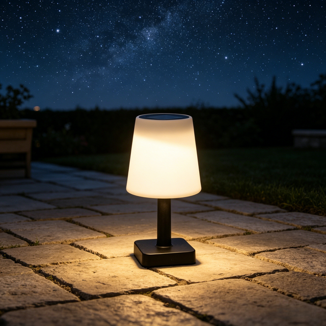 Modern Minimalist Solar Table Lamp with Frosted Shade and Black Base for Outdoor Patio Garden Pathway Decor