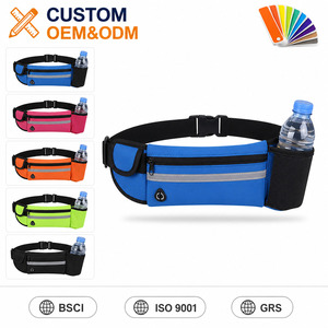 Running Waist Belt Waterproof Zipper Reflective Stripe Headphone Jack Side Pockets Bottle <b>Holder</b> 20x10cm Adjustable Belt - Product Image 1