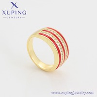65030 XUPING Juego de Joyería de Moda en Oro Tono Oro con Esmalte Rojo y Cristales, Anillo y Pendientes de Aro Vibrantes para Uso Diario