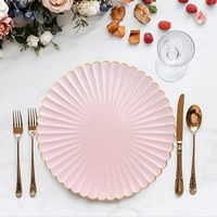 Assiette de présentation en plastique festonnée 13 pouces, bord doré, rose, pour mariage, sous-assiette dorée pour décoration de table
