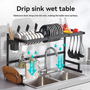 可扩展金属盘排水器2-4层可调长度适合不同的水槽容纳盘子碗 - Product Image 6