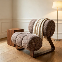 Boucle-Akzentstuhl Moderner Loungesessel Massivholzrahmen Wohnzimmermöbel Italienischer Stil Sessel für Zuhause Hotel Villa