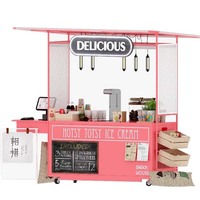 Chariot à snack mobile personnalisé Chariot d'exposition de glaces rose avec roues pour décrochage de boissons