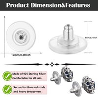 Fermoirs d'oreille en argent sterling 925 Formulen, plaqués or 18 carats, fermoirs plats sécurisés, remplacements pour clous/boucles d'oreilles lourdes, hypoallergéniques, transparents
