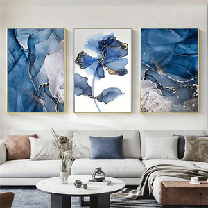 3PCS /set Luxury Abstract Gray Golden Blue Marble and Flowers Canvas <strong>Prints</strong> Pictures Wall Art Decor Abstract Canvas <strong>with</strong> <strong>Frame</strong> - Product Image 5