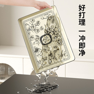 Floral Serving <b>Tray</b> Rectangular Plastic Elegant Home Living Room Storage Plate for Tea Cups Snacks Desserts Fruits - Product Image 2