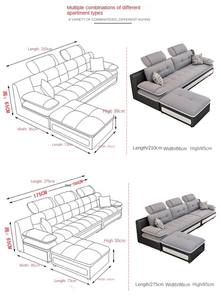 आधुनिक लक्जरी लिविंग रूम और बेडरूम सेट एल-आकार के अनुभागीय सोफे के साथ गोल स्पंज कपड़े स्टाइलिश सीटर सेट - Product Image 4