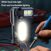 Lampe de travail USB rechargeable avec affichage numérique, rotative multi-angles, LED rouge et bleue de signalisation, catégorie de produit : lampes de poche et torches