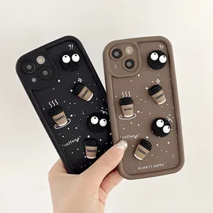 새로운 DIY 액션 피규어 커피 작은 연탄 애플 전화 케이스 15Pro 14promax 에어백 전화 케이스 아이폰 충격 방지 전화 케이스