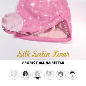 Bonnet en tricot avec doublure en satin de soie et strass, imprimé intégral, streetwear, pour hommes et femmes, bonnet brillant - Product Image 3