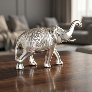 Figura de Elefante de Latón 3D Tradicional Plateada en Plata, Estilo Feng Shui - Product Image 3