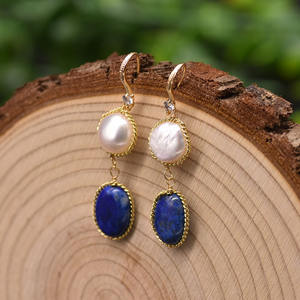 Boucles d'oreilles gracieuses en perles de lapis-lazuli, pierres précieuses naturelles faites à la main, perles rondes, port confortable, bijoux fins pour femmes, assortis à tout - Product Image 3
