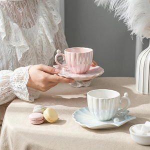Taza y platillo de café con degradado de concha de perla, pequeños y elegantes, exquisitos y de alta calidad estética, taza para té de la tarde - Product Image 6