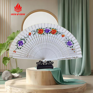 ผ้าไหมที่มีกรอบไม้แกะสลักแบบดั้งเดิมดีไซน์ดนตรีสำหรับงานแต่งงานงานเลี้ยงเจ้าสาวพัดลมทำจากไม้หรูหรา - Product Image 1