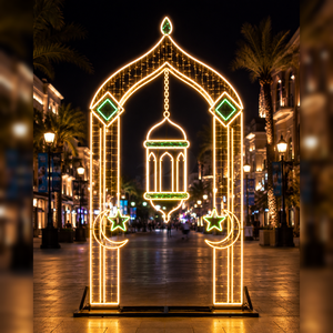 Luz LED de arco de metal con diseño de rombos y guirnalda de luces, motivo de <span class=keywords><strong>palma</strong></span> verde para Ramadán, ideal para decoración exterior de centros comerciales, IP65 CE - Product Image 3
