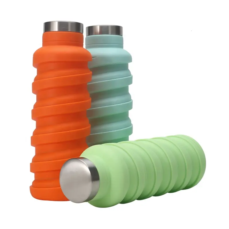뜨거운 판매, 유럽과 미국의 인기있는 선물, 스포츠 m 재사용 BPA 무료 실리콘 접을 수있는 스테인레스 스틸 물병