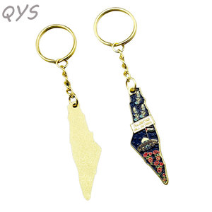 QYS Zinc Alloy Palestine Flag Map Keychain Gold Metal Country Flag Pendant <b>Key</b> <b>Ring</b> Souvenir Gift - Product Image 3