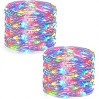 Guirlande lumineuse flexible à piles avec télécommande, étanche, fil de cuivre scintillant, 50 LED 5M, 100 LED 10M, 200 LED 20M