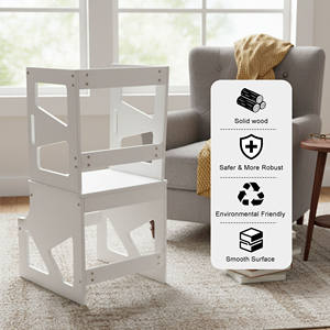 Tour d'apprentissage multifonctionnelle moderne Montessori en bois 3-en-1 convertible et réglable pour tout-petits, aide de cuisine, marchepied, chambre - Product Image 1