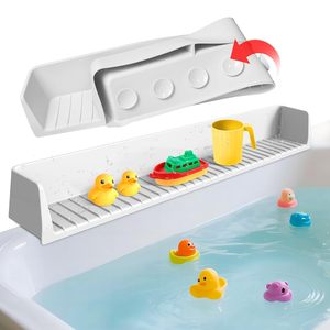 Protection anti-éclaboussures pour baignoire enfant, protection anti-éclaboussures en silicone pour baignoire avec 11 ventouses, étagère de jeu pour baignoire pour enfants et jouets - Product Image 6