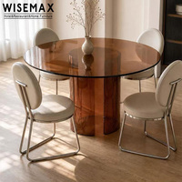 WISEMAX MÖBEL Moderner Einfacher Esstisch mit Runder Tischplatte und Öffnungsbasis aus Glas, Designer-Tisch für Apartments