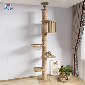 Lüks ahşap tabandan tavana kedi tırmanma Scratcher kedi ağacı kınamak mobilya Scratch Post büyük kedi ağacı kulesi