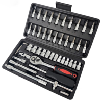 Jeu de clés à cliquet en acier au carbone de qualité supérieure, 46 pièces, multi-usages, kit d'outils de réparation automobile, jeu de douilles avec boîte de rangement