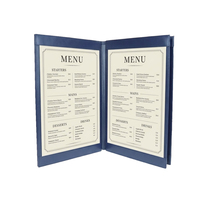 Porte-menu en cuir PU ODM, couverture de menu de restaurant, dossier bleu marine pour la restauration hôtelière, logo personnalisé, approvisionnement en gros