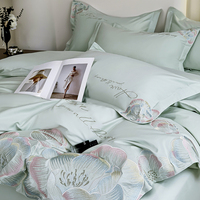Ensemble de draps en coton King Size à motif brodé respirant et écologique de haute qualité 300TC housse de couette Kit de 4 pièces