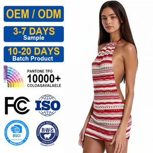 Produttori OEM di Abbigliamento: Vestito Maglione da Donna Lavorato a Maglia a Righe Senza Maniche, Aderente, Sottile, Minimalista, Estivo, Mini a Trapezio - Product Image 2