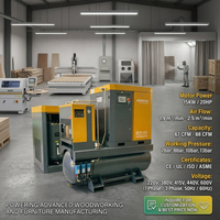 Compresseur d'air rotatif à vis silencieux tout-en-un 15KW 20HP 1,9-2,5 M3/min, 67-88 Cfm, 7-13 bar pour le travail du bois et la fabrication de meubles
