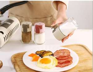 Gelas garam tersegel, toples tekan merica dengan pegangan kuantitatif 0.5g, Dispenser garam kaca untuk lada garam gula - Product Image 4