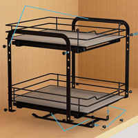 Étagère de rangement multifonctionnelle coulissante sous évier en fer forgé, double couche, pour épices de cuisine, style tiroir, panier coulissant pour armoire