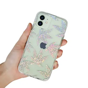 Girls Glitter Shining Floral Transparent Slim Thin Silicone Mobile Phone Cover For Iphone 12 Case