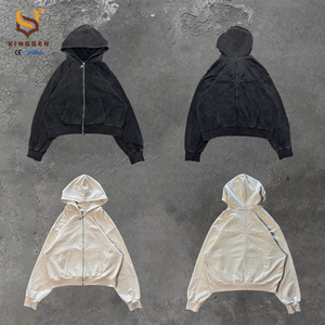เสื้อฮู้ดดี้ทรงบ็อกซี่แบบซิป ผ้าเฟรนช์เทอร์รี่หนา 420 กรัม สไตล์สตรีทแวร์ ลุคย้อนยุคฟอกสีแบบแอซิดวอช ทรงโอเวอร์ไซส์ สำหรับผู้ชาย - Product Image 3