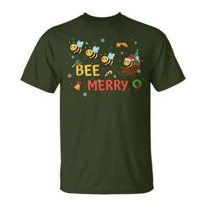 Camiseta Bee Merry Christmas Beekeeper Xmas Holiday Santa Sleigh Ride para adultos, unisex, cuello redondo, manga corta, impresión digital - Product Image 1