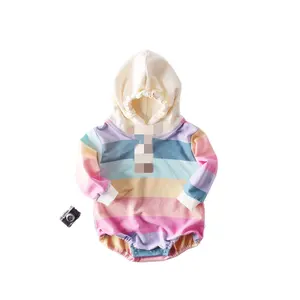 Fall baby rainbow long-sleeved unisex baby clothes hooded jumpsuit climb clothes baby han edition dress
