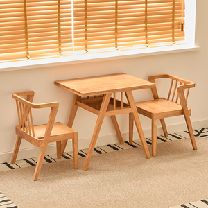 Muebles de cafetería, sillas de madera maciza, juego de mesa de comedor cuadrada, balcón de ratán para exteriores, mesa de té pequeña y sillas para restaurante - Product Image 5
