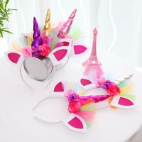 Bando Rambut Unicorn Warna-warni Hiasan Kepala Jaring Bunga Tulle untuk Anak-anak, Dekorasi Kostum Putri, Grosir