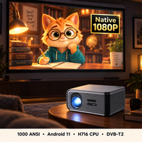 Projecteur intelligent TV DVB-T2 4K Android natif 1080P avec haut-parleurs, mise au point automatique, correction automatique de la distorsion trapézoïdale, projecteurs de cinéma à domicile pour l'extérieur