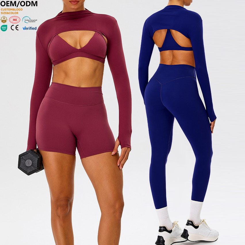 XW-TM0276 Custom Breathable Fitness Elastic Versatile Open Back High Quality Long Sleeve Thumbhole Yoga Women's Sports Top