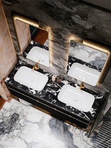 2026 New <b>Light</b> Luxury Hotel Wind Rock Board Ceramic Seamless Double Basin Intelligent Lighting <b>Mirror</b> Wall-Mounted Bathroom - Product Image 4