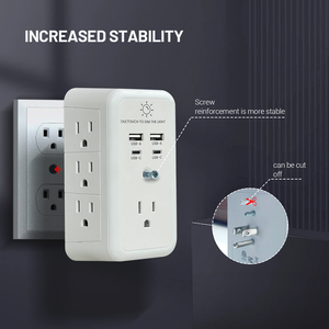 7 Extender di uscita e 4 porte USB 3 altalena adattatore a parete lato estensore di presa di protezione sovratensione, Splitter a presa multipla - Product Image 3