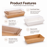 Contenants alimentaires rectangulaires en papier kraft jetables avec couvercles en plastique pour emballage à emporter