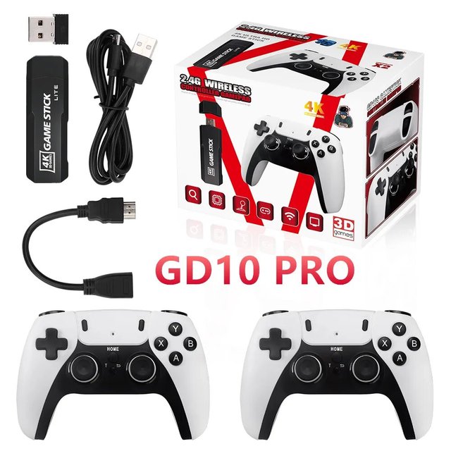 New GD10 PRO Video Game Stick Console 2.4G Double Wireless Portable Handheld Game Controller 4K 58000 Games 256GB Retro