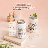 Gourde isotherme portable pour enfants, style dessin animé, en acier inoxydable 316, avec double couvercle et options de boisson directe ou par paille
