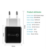 QC3.0 5V3A charge rapide 18W adaptateur secteur pour téléphone portable tête de charge USB à port unique chargeur électrique Spot en gros
